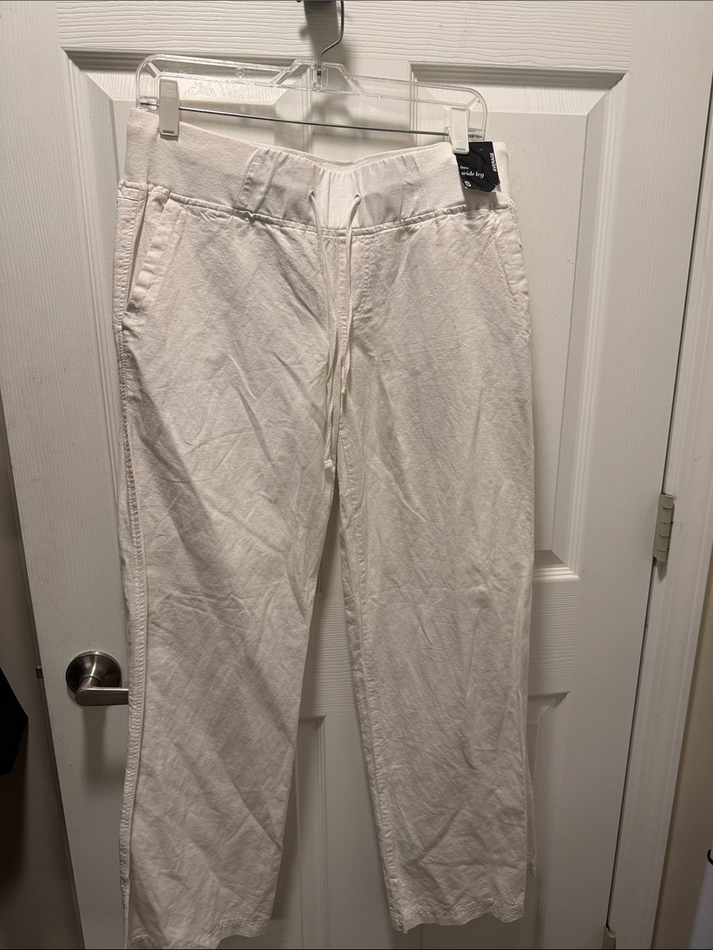 New York & Company White Boot Cut Drawstring Pants